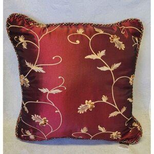 Embroidered Burgundy Gold Throw Pillow